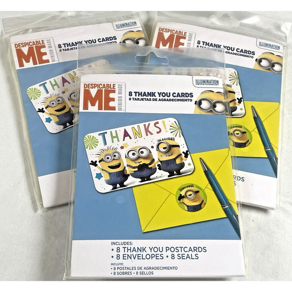 Despicable Me Minions Birthday Party Thank You notes (3) Packs of 8 (24 Total) - Picture 1 of 4